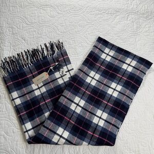 GAP Soft Cozy Classic Plaid‎ Navy Pink White Fringe 6'x2' Unisex Scarf Wrap NWT